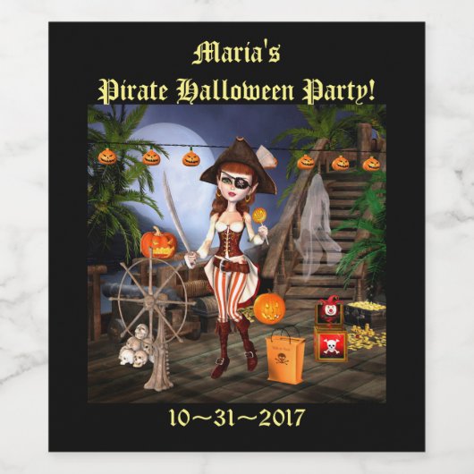 Halloween Niedlich Pirate Girl Wine Label Weinetikett (Einzelnes Label)