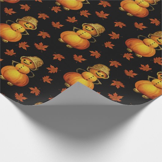 Halloween Niedlich Pumpkin Herbstleaves Muster Geschenkpapier (Ecke)