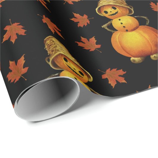 Halloween Niedlich Pumpkin Herbstleaves Muster Geschenkpapier (Rolleneckpunkt)