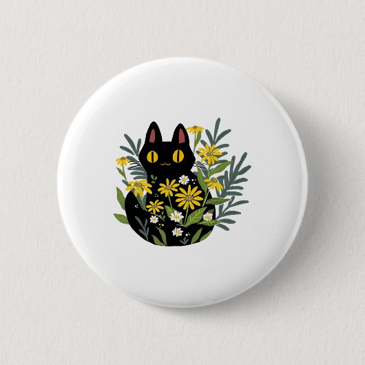 Halloween Niedlich Retro Black Cat Blume fallen Ko Button (Vorderseite)