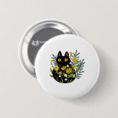 Halloween Niedlich Retro Black Cat Blume fallen Ko Button (Vorne & Hinten)