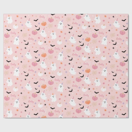 Halloween Niedlich rosa Geist mit Personalisiertem Geschenkpapier (Flach)