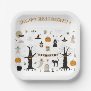 Halloween Niedlich Spooky Ghost Hexenkürbis Pappteller