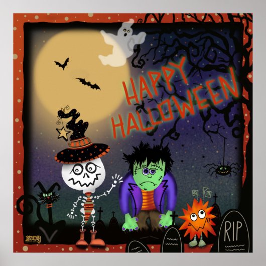 Halloween Niedlich Spooky Skelettkatzenmonster Poster (Vorne)