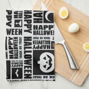 Halloween Niedlich Spooky Whimsical Black Pattern Geschirrtuch