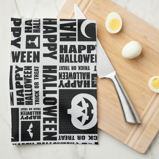 Halloween Niedlich Spooky Whimsical Black Pattern Geschirrtuch (Viertel Falte)