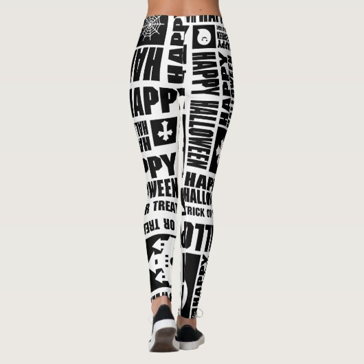 Halloween Niedlich Spooky Whimsical Black Pattern Leggings (Rückseite)