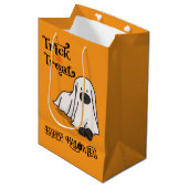 Halloween Niedlich Spooky Whimsical Ghost Dog Oran Mittlere Geschenktüte (Vorderseite Schrägansicht)