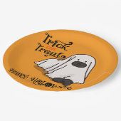 Halloween Niedlich Spooky Whimsical Ghost Dog Pappteller (Schrägansicht)