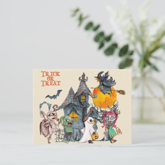 Halloween Niedlich Trick oder Kreaturen behandeln Postkarte (Stehend Vorderseite)