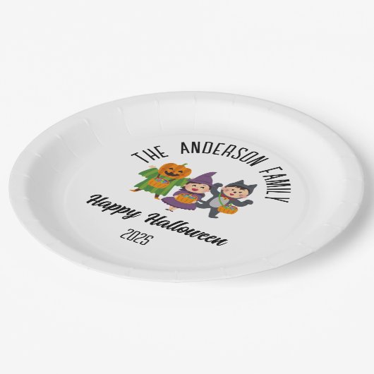 Halloween Niedlich Trick oder Treat Personalisiert Pappteller (Schrägansicht)