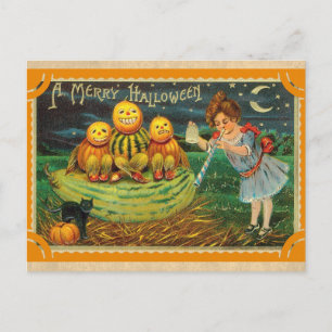 Halloween Niedlich Vintag Viktorianischer Kürbis Postkarte