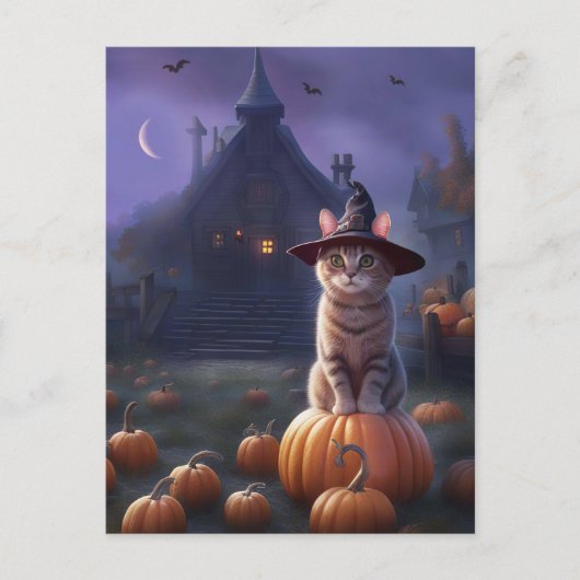 Halloween Niedlich Witchy Cat Pumpkins Feiertagspostkarte (Vorderseite)