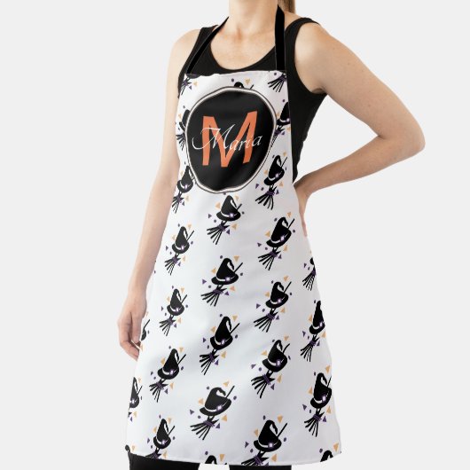 Halloween Niedlich Witz Orange Black Monogram Schürze (InSitu)