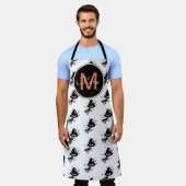 Halloween Niedlich Witz Orange Black Monogram Schürze (Getragen)