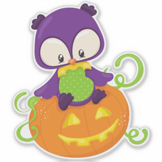 Halloween, Niedliche Eule, Lila Eule, Kürbis Aufkleber (Vorderseite)
