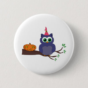 Halloween-Niedliche Eule und ein Kürbis Button