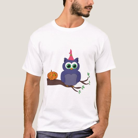 Halloween-Niedliche Eule und ein Kürbis T-Shirt (Vorderseite)