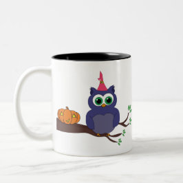 Halloween-Niedliche Eule und ein Kürbis Zweifarbige Tasse