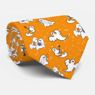 Halloween niedliche Geister auf orangefarbenem Hin Krawatte