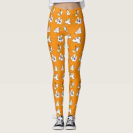 Halloween niedliche Geister auf orangefarbenem Hin Leggings