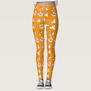 Halloween niedliche Geister auf orangefarbenem Hin Leggings
