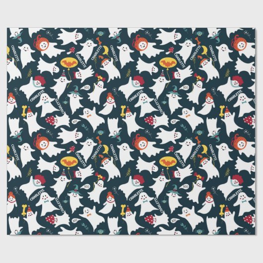 Halloween-Niedliche Geister geben Kindernamen hinz Geschenkpapier (Flach)