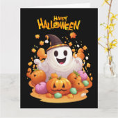 Halloween: Niedliche Geister und Pumpkin-Familie Karte (Gelbe Blume)