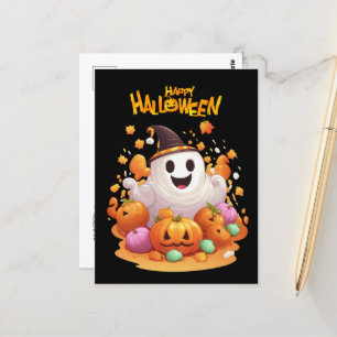 Halloween: Niedliche Geister und Pumpkin-Familie Postkarte