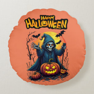 Halloween: Niedliche Geister und Pumpkin-Familie Rundes Kissen