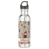 Halloween Niedliche Hexe, Kürbis, Schwarze Katze Edelstahlflasche (Vorderseite)