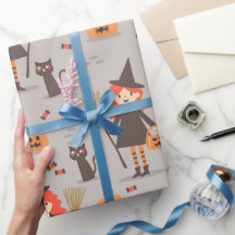 Halloween Niedliche Hexe, Kürbis, Schwarze Katze