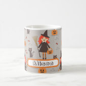 Halloween Niedliche Hexe, Kürbis, Schwarze Katze Kaffeetasse (Mittel)