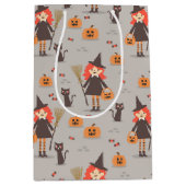 Halloween Niedliche Hexe, Kürbis, Schwarze Katze Mittlere Geschenktüte (Vorderseite)