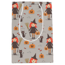 Halloween Niedliche Hexe, Kürbis, Schwarze Katze