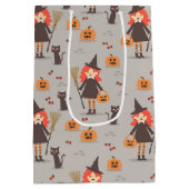 Halloween Niedliche Hexe, Kürbis, Schwarze Katze Mittlere Geschenktüte (Rückseite)