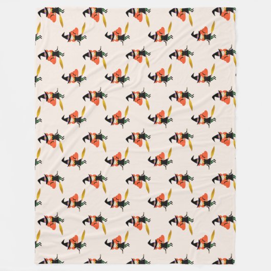 Halloween Niedliche Hexe mit Broom Beige Fleecedecke (Vorderseite)