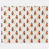 Halloween Niedliche Hexe mit Broom Beige Fleecedecke (Vorderseite (Horizontal))
