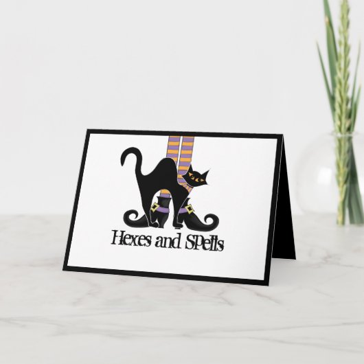Halloween Niedliche Hexenschuhe Schwarze Katze Karte (Vorderseite)