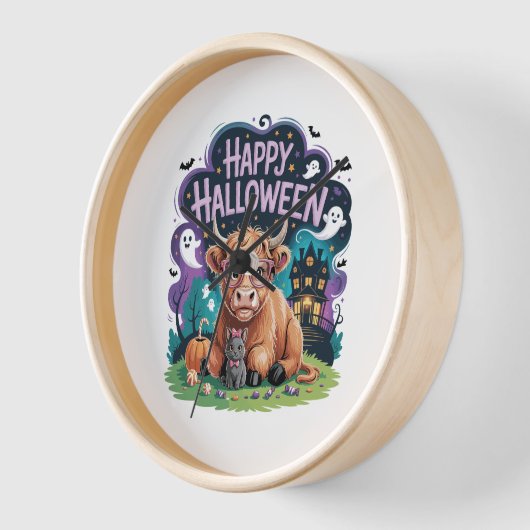 Halloween Niedliche Hochlandkuh (2) Uhr (Winkel)