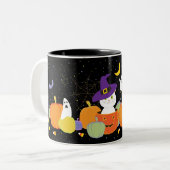 Halloween Niedliche Katze in der Hexenhut-Tasse Zweifarbige Tasse (Vorderseite Links)
