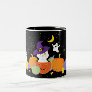 Halloween Niedliche Katze in der Hexenhut-Tasse Zweifarbige Tasse