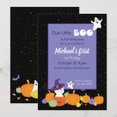 Halloween Niedliche Katze in Einladung von Hexenhu (Vorne/Hinten)