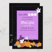 Halloween Niedliche Katze in Hexenhut Einladung (Vorne/Hinten)