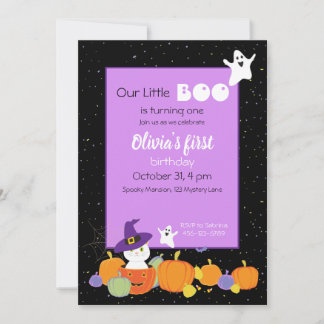 Halloween Niedliche Katze in Hexenhut Einladung