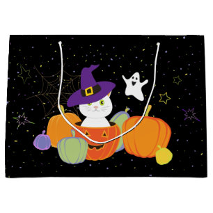 Halloween Niedliche Katze in Hexenhut Große Geschenktüte