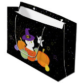 Halloween Niedliche Katze in Hexenhut Große Geschenktüte (Vorderseite Schrägansicht)