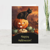 Halloween Niedliche Schwarze Katze und Kürbislater Karte (Vorderseite)