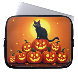 Halloween niedliche Schwarze Katze und Laternen de Laptopschutzhülle