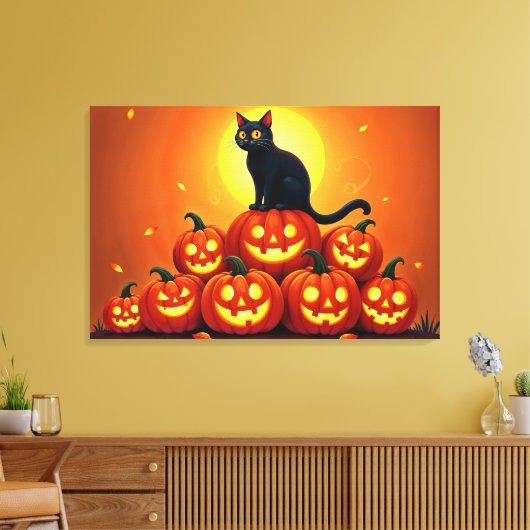 Halloween niedliche Schwarze Katze und Laternen de Leinwanddruck (Insitu (Wohnzimmer))